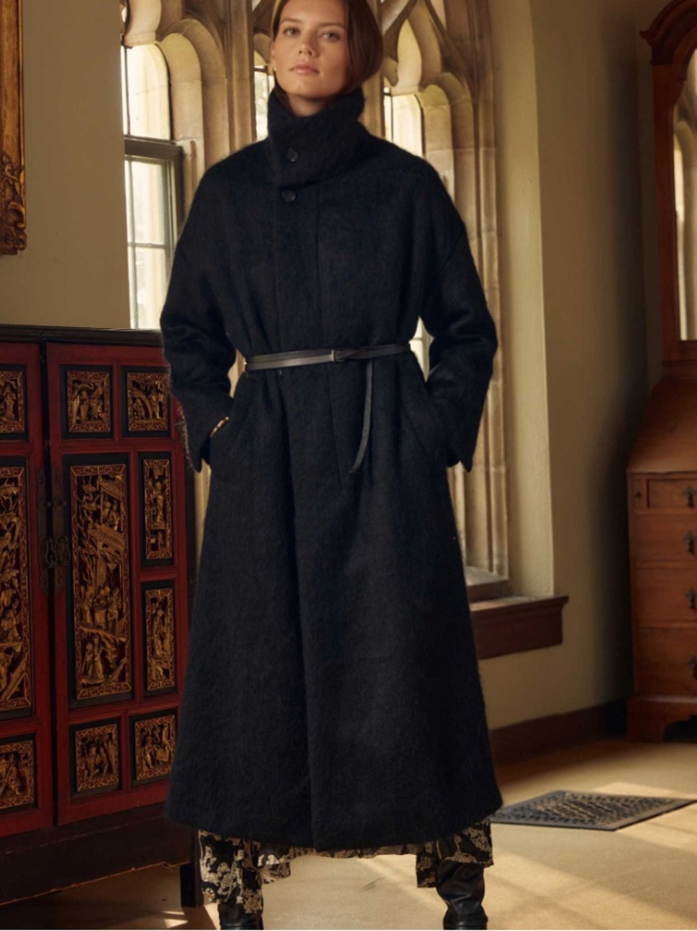 Billy Reid Funnel Neck Brushed Blend Black Coat Size Small